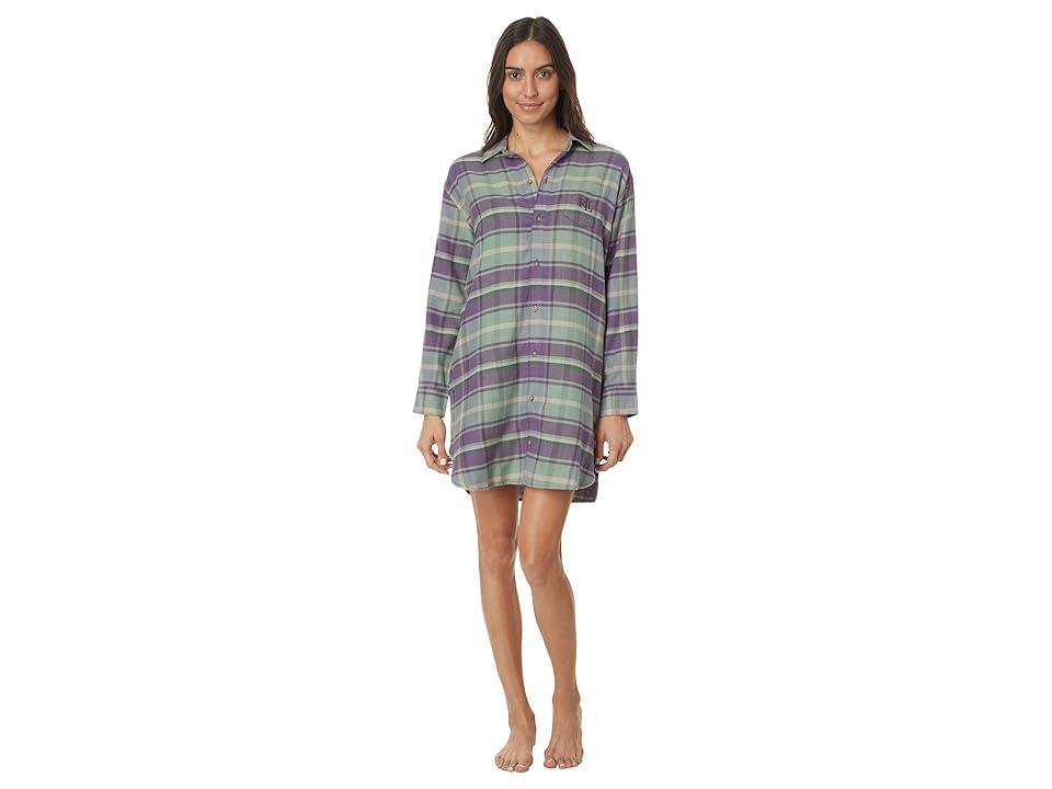 Lauren Ralph Lauren Brushed Twill Long Sleeve Sleepshirt Plaid) Women's Pajama Product Image