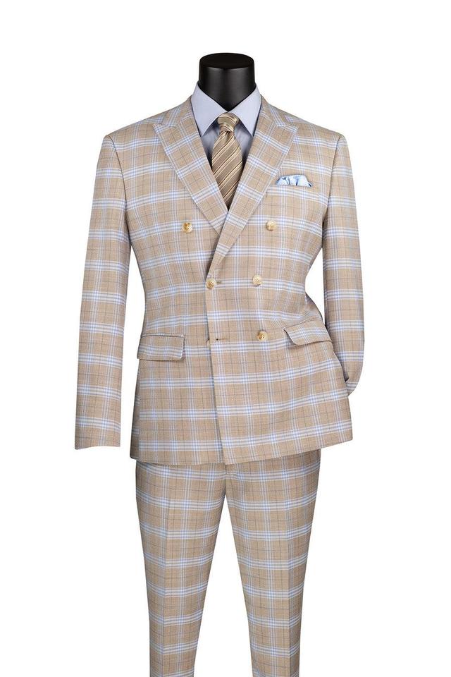 Duke of Windsor Collection - Slim Fit 2 Piece Double Breasted Windowpane Suit in Tan Product Image