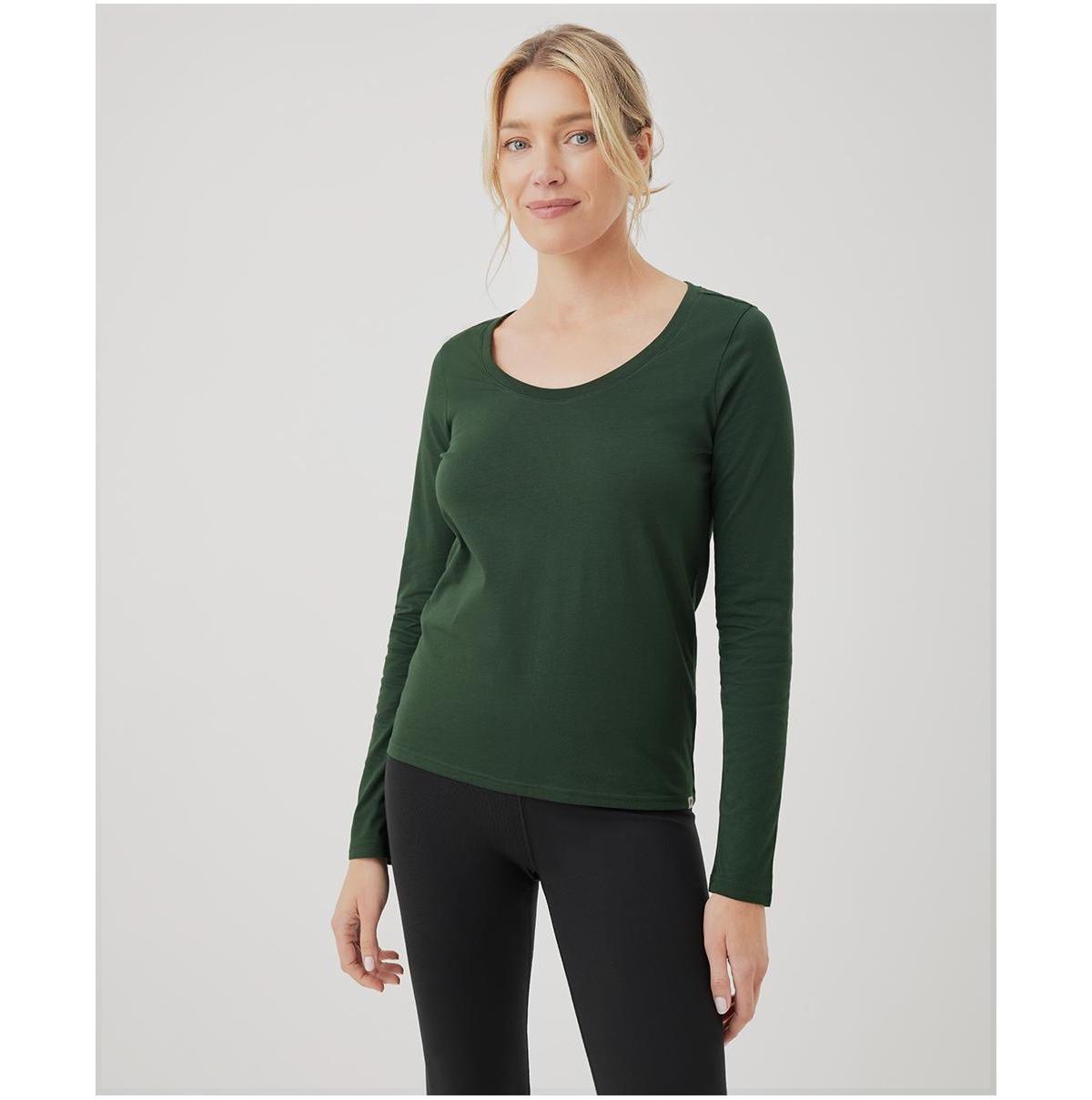 PACT Softspun Scoop Long Sleeve Tee (Black) Women's Clothing Product Image