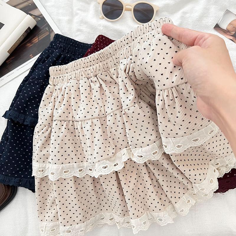 High Rise Polka Dot Ruffle Trim Mini A-Line Skirt Product Image