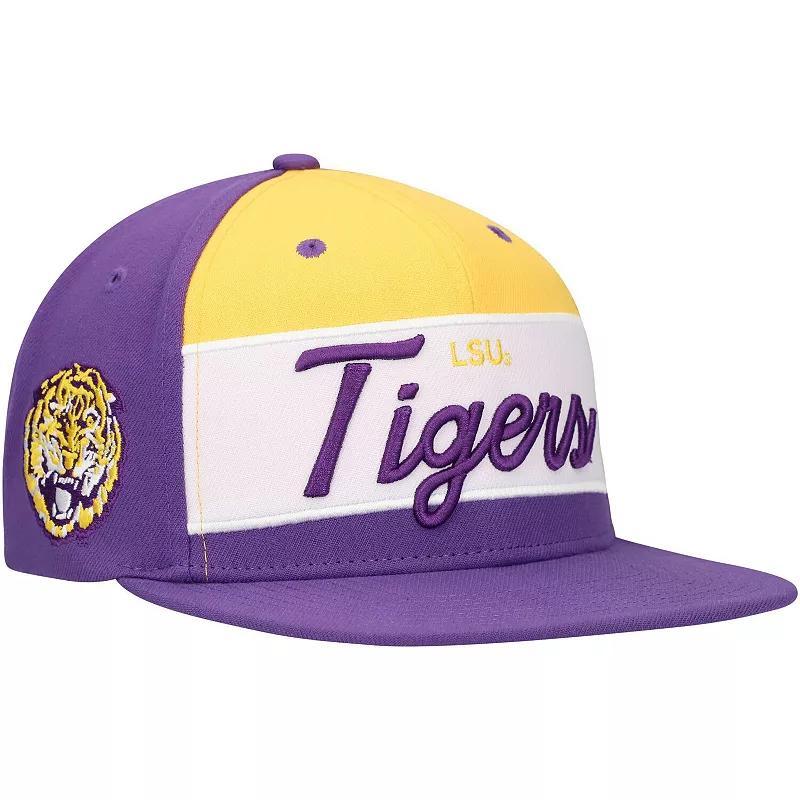 Mens Mitchell & Ness /Purple LSU Tigers Retro Sport Color Block Script Snapback Hat Product Image