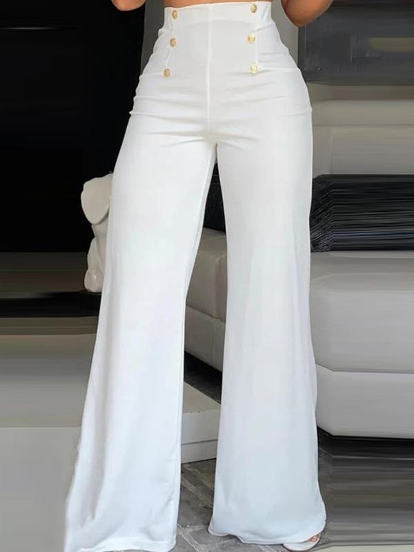 High Waisted Wide Leg Buttoned Pants Trousers Product Image