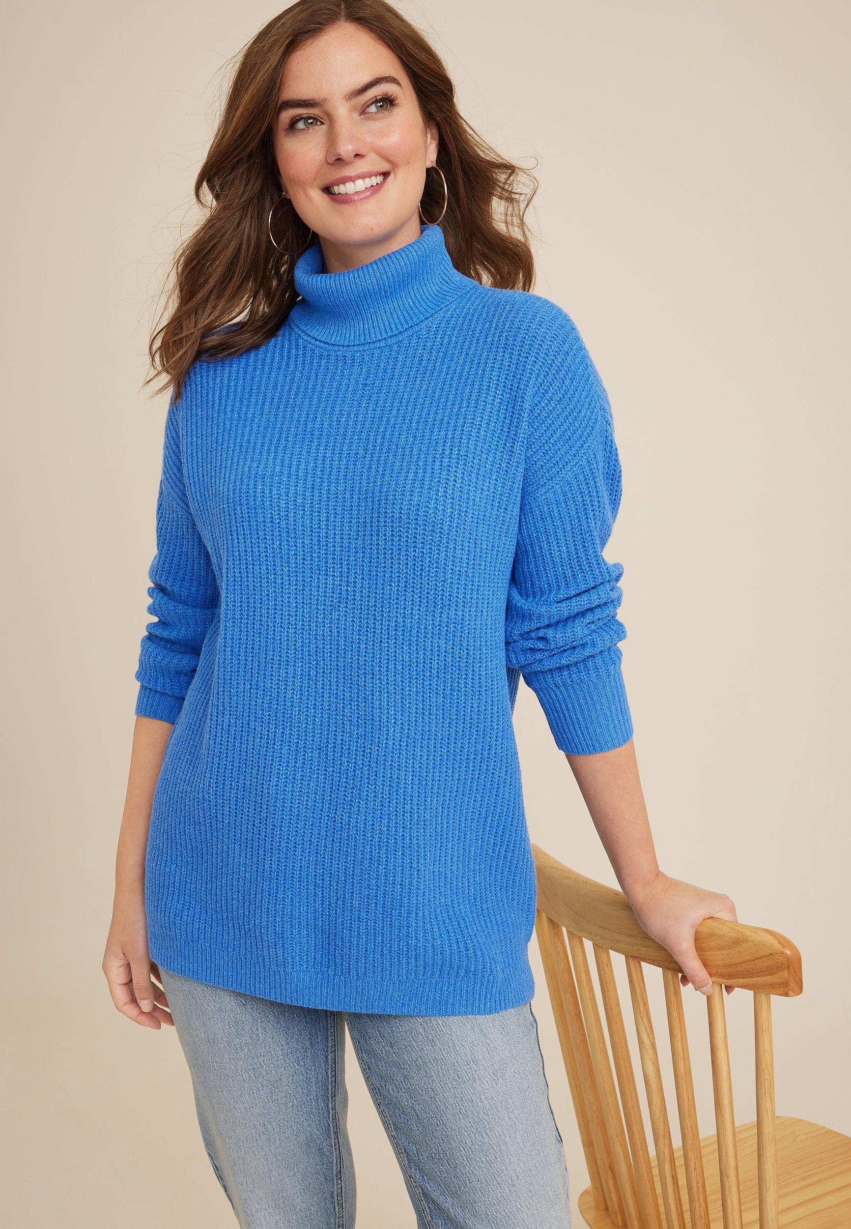 Maurices Womens Shaker Stitch Turtleneck Sweater Blue Size XX Large Product Image