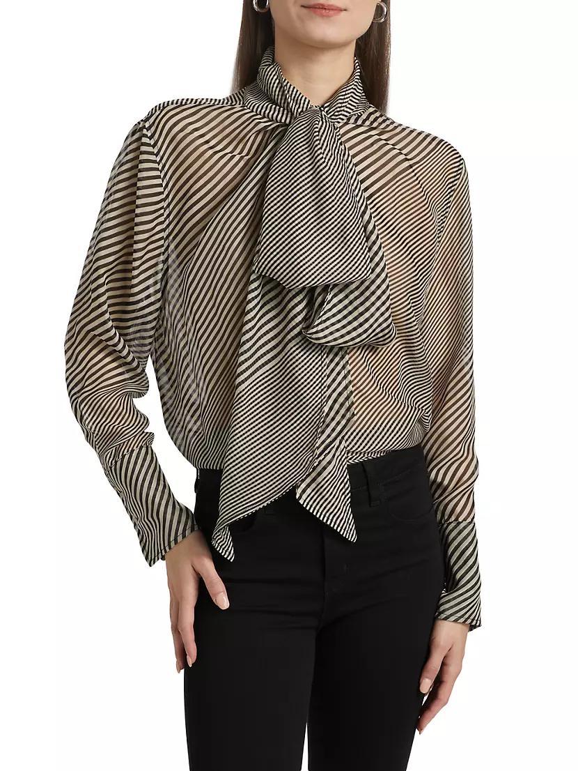 Tawny Stripe Silk Tie-Neck Blouse Product Image