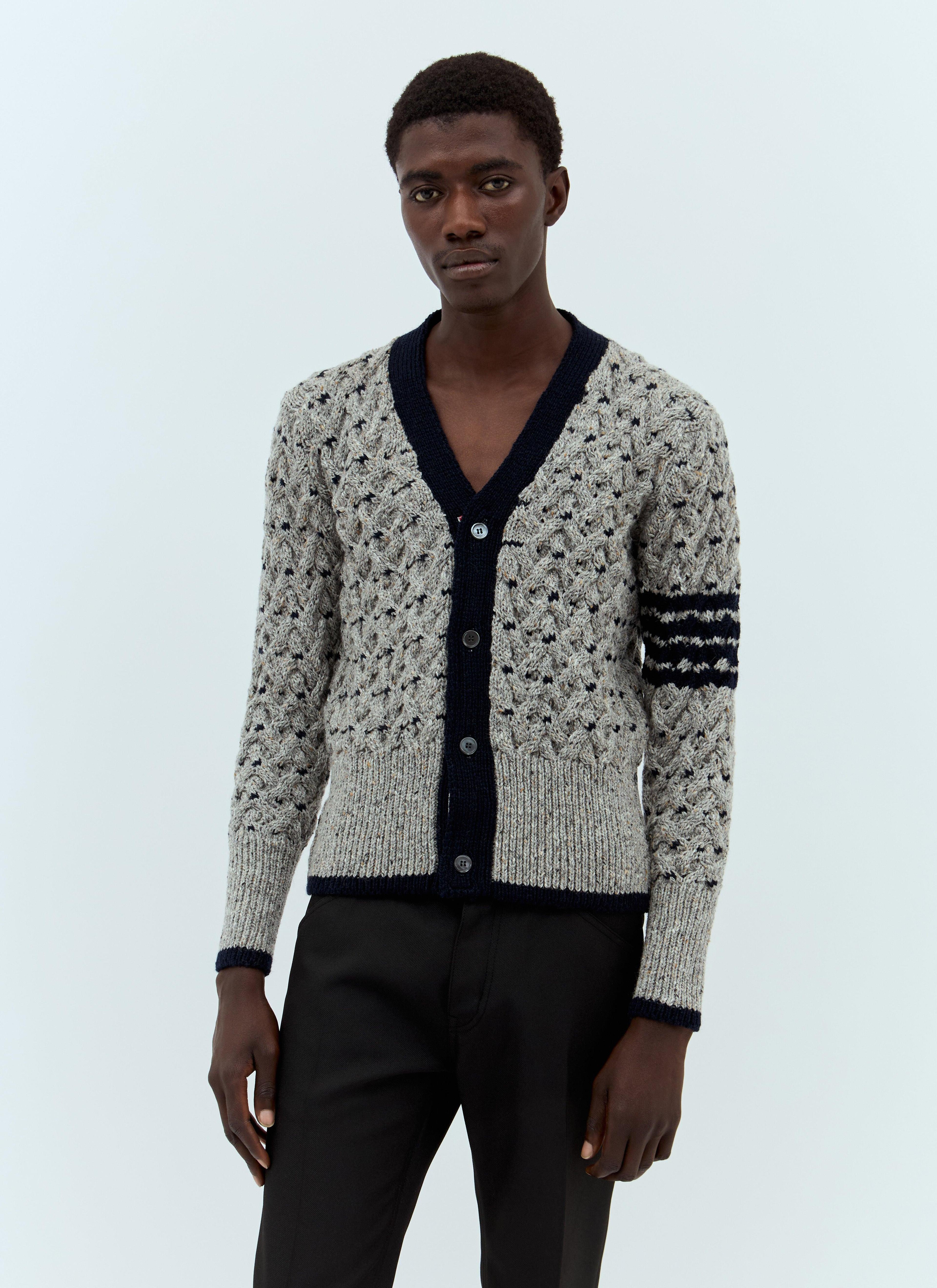 THOM BROWNE Four-bar V Neck Cardigan In Grey Product Image