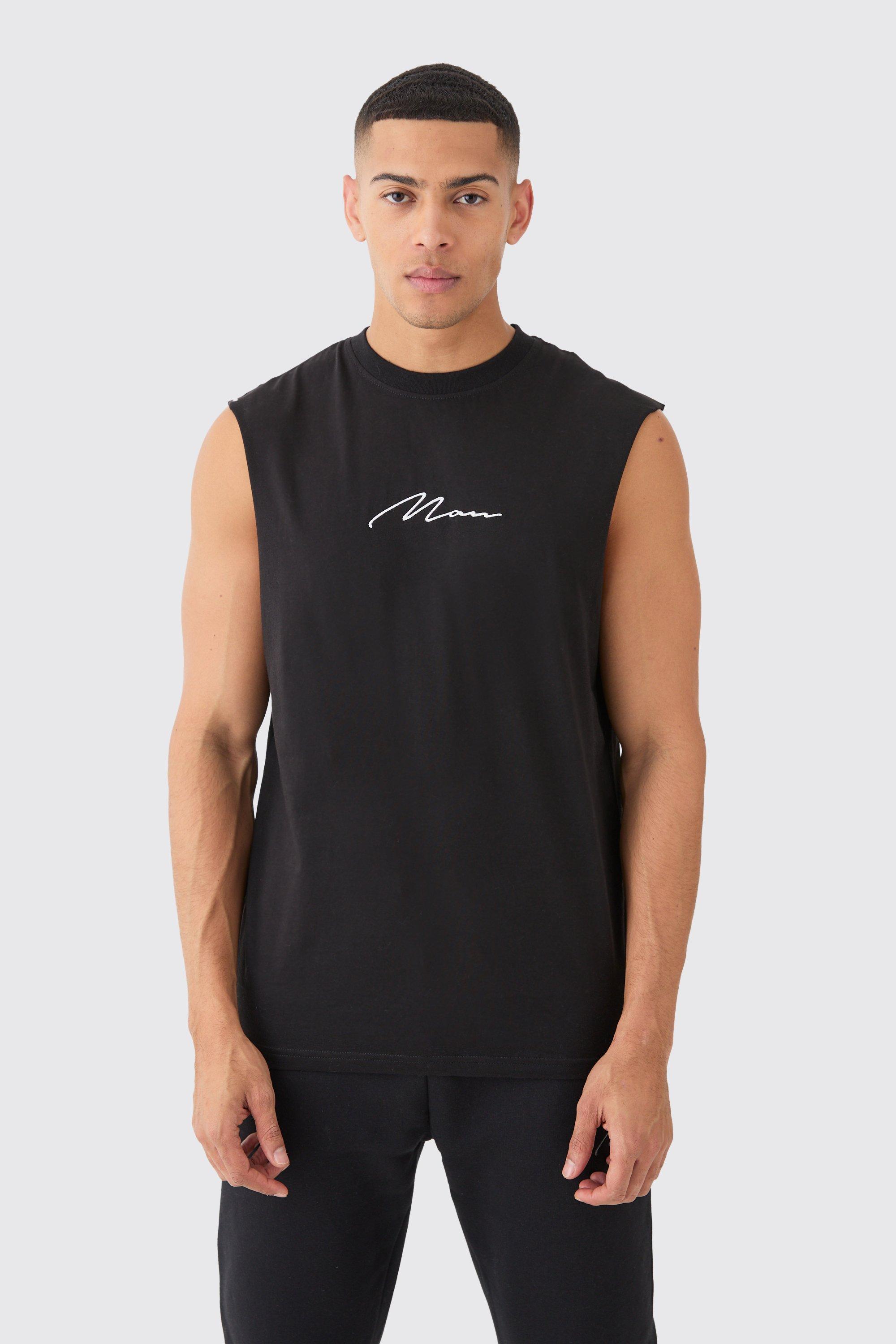 Mens Black Man Signature Drop Armhole vest, Black Product Image