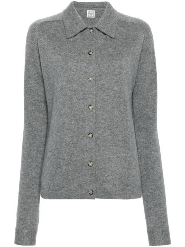 Straight-collar Cashmere Shirt In Grey Product Image