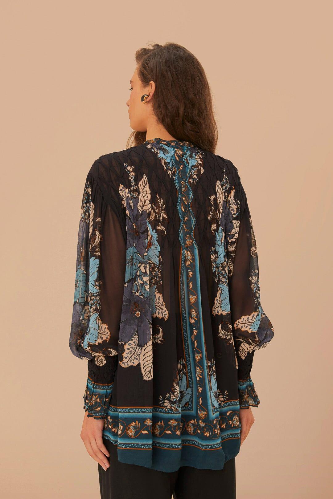 Blossom Tapestry Black Bee Smocked Blouse Product Image