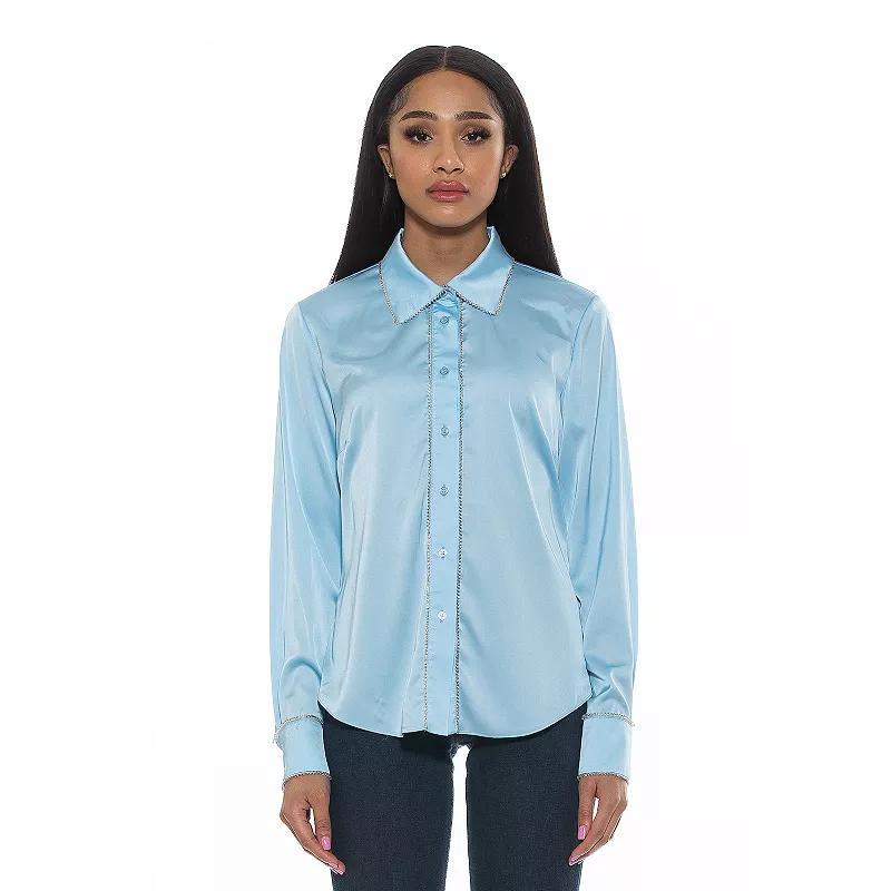 Womens ALEXIA ADMOR Rachel Long Sleeve Embellished Trim Button Down Shirt Product Image