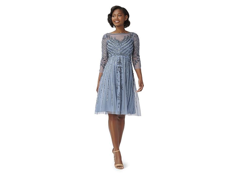 Adrianna Papell Long Sleeve Beaded Fit-and-Flare Cocktail Dress (Vintage ) Women's Dress Product Image