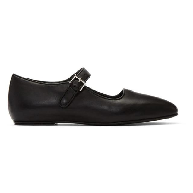 Ava Square-toe Leather Mary Jane Flats In Black Product Image