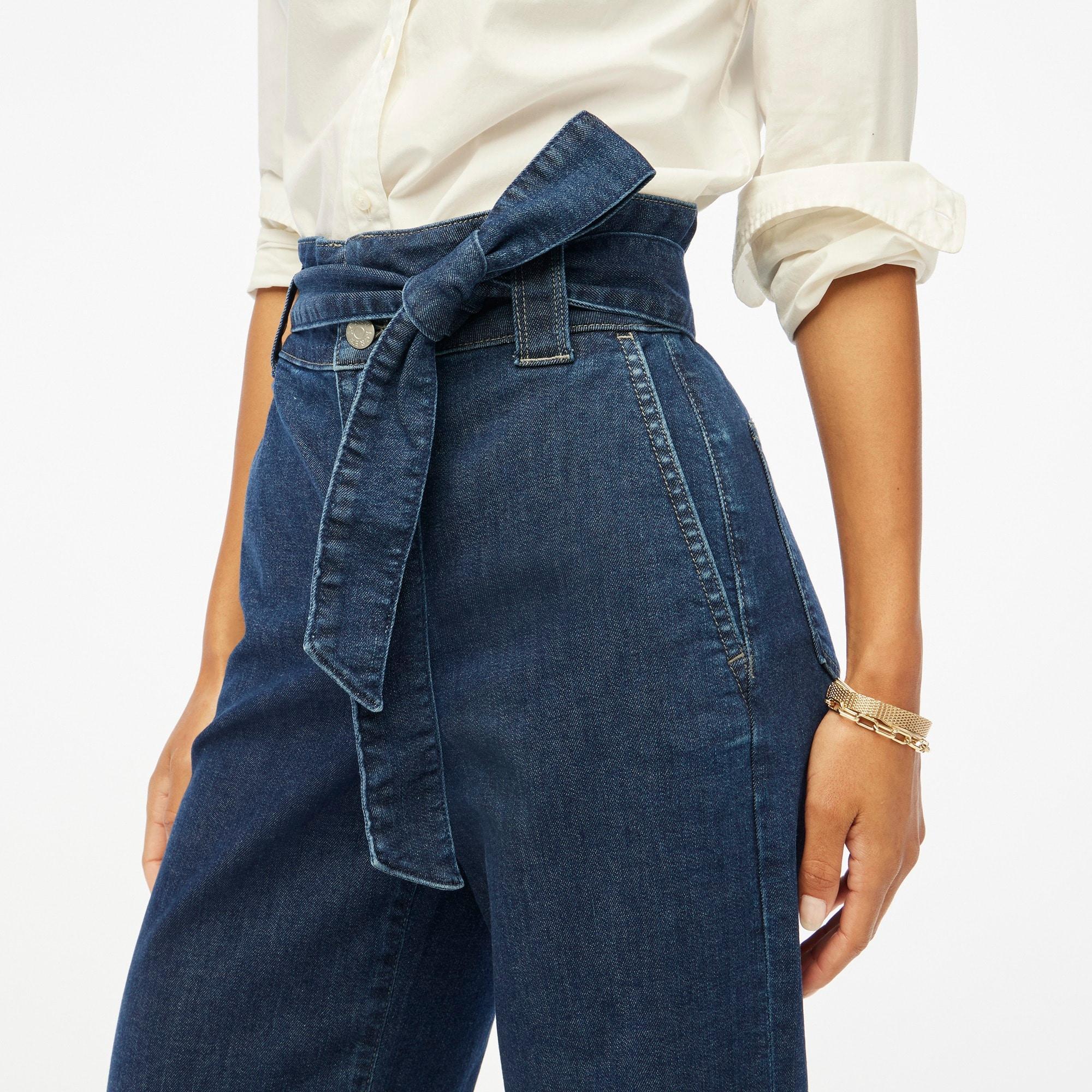 Wide-leg paper-bag denim trouser Product Image