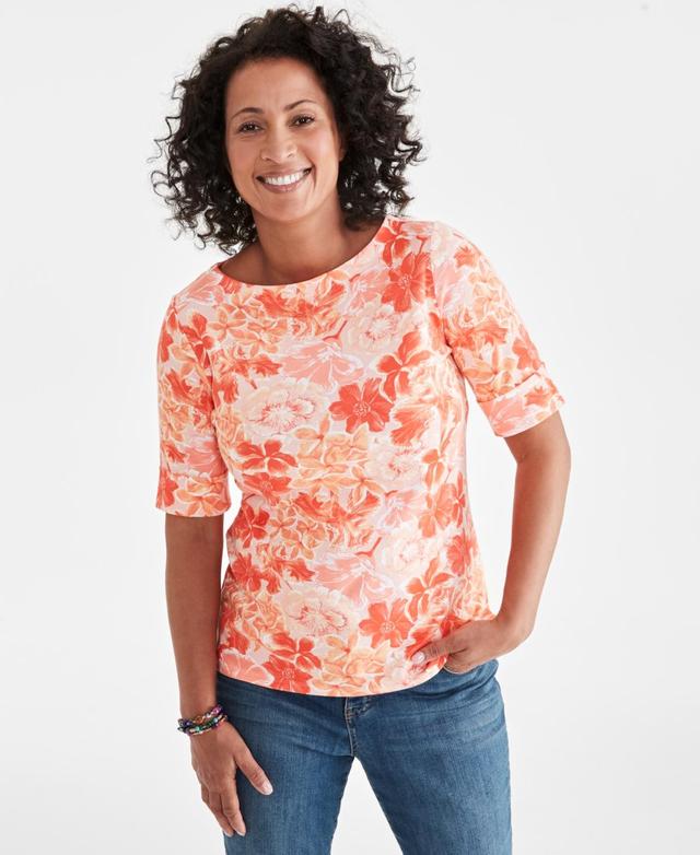 Women's Printed Elbow-Sleeve Boat-neck Top, Created for Macy's Product Image