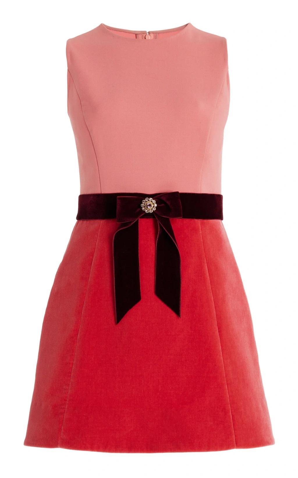 OSCAR DE LA RENTA Bow-detailed Virgin-wool Mini Dress In Rouge Product Image