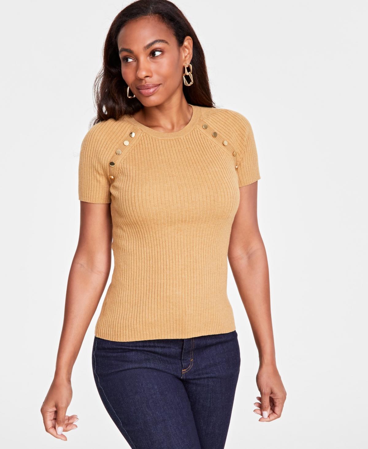 I.n.c. International Concepts Womens Button-Trim Short-Sleeve Sweater, Created for Macys Product Image