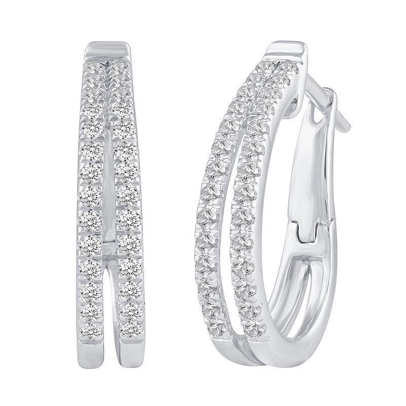 Sterling Silver 1/2 Carat T.W. Diamond Double Row Hoop Earrings, Womens Product Image