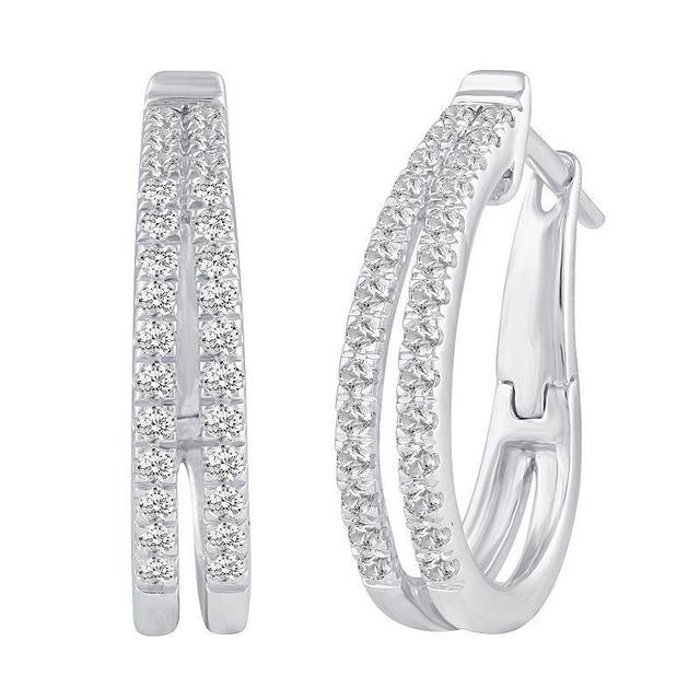 Sterling Silver 1/2 Carat T.W. Diamond Double Row Hoop Earrings, Womens, White Product Image