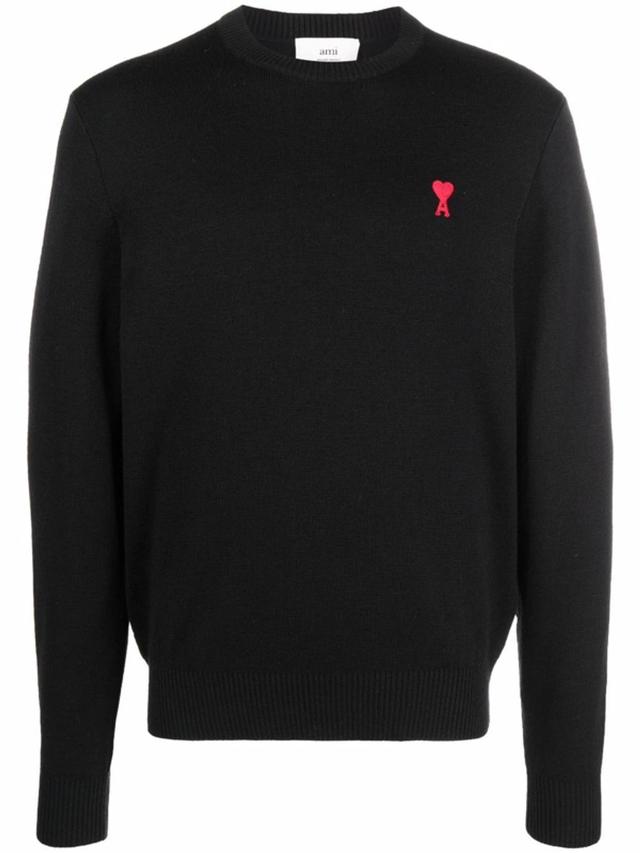 Ami Paris Ami De Coeur Black Crewneck Sweatshirt Product Image