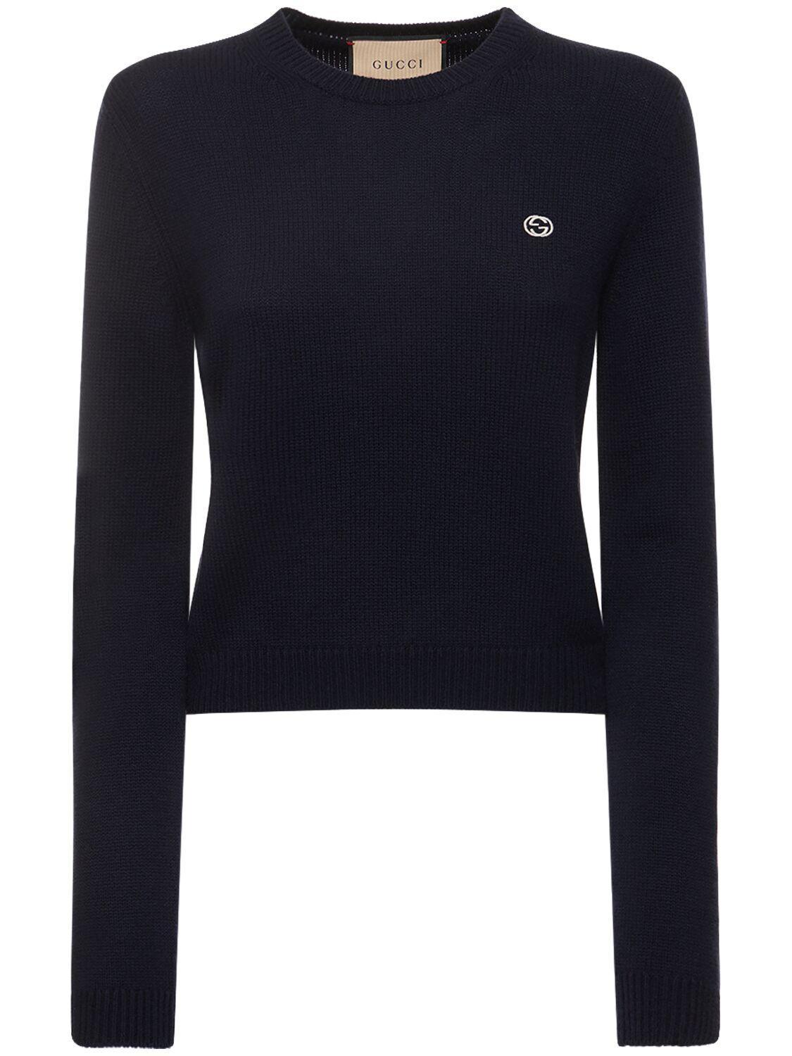 GUCCI Wool Blend Crewneck Jumper In Blue Product Image