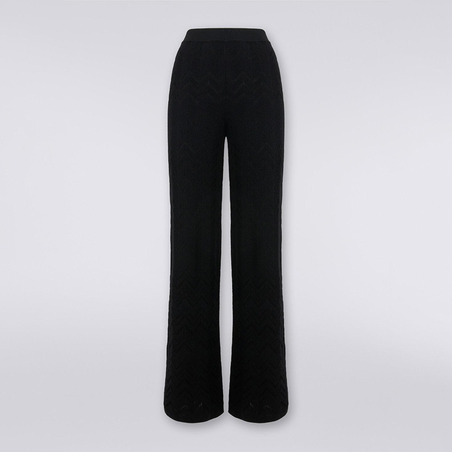 Flared English-ribbed wool and viscose chevron trousers Black | Missoni Product Image