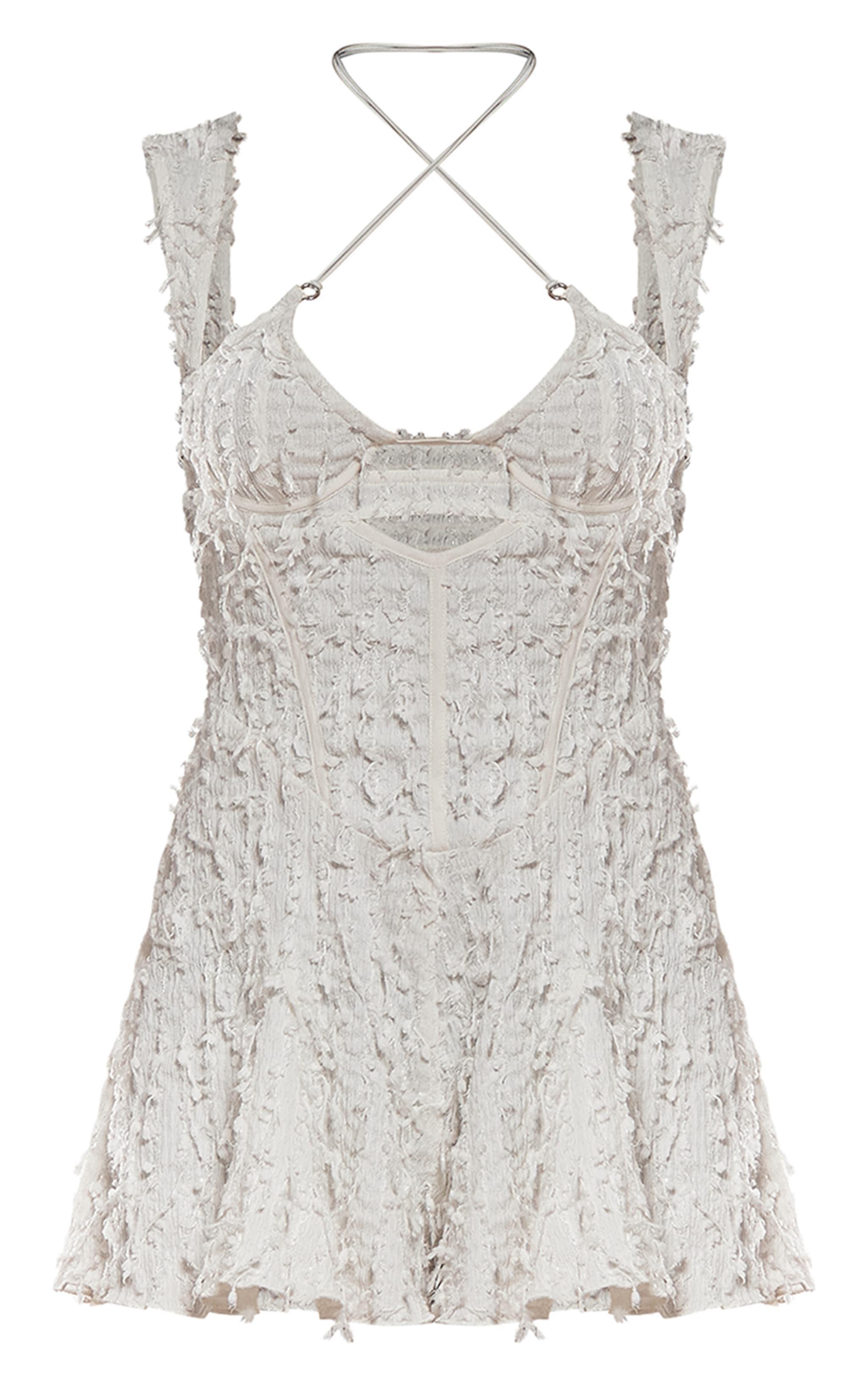 Cream Distressed Texture Bralet Detail Romper Product Image