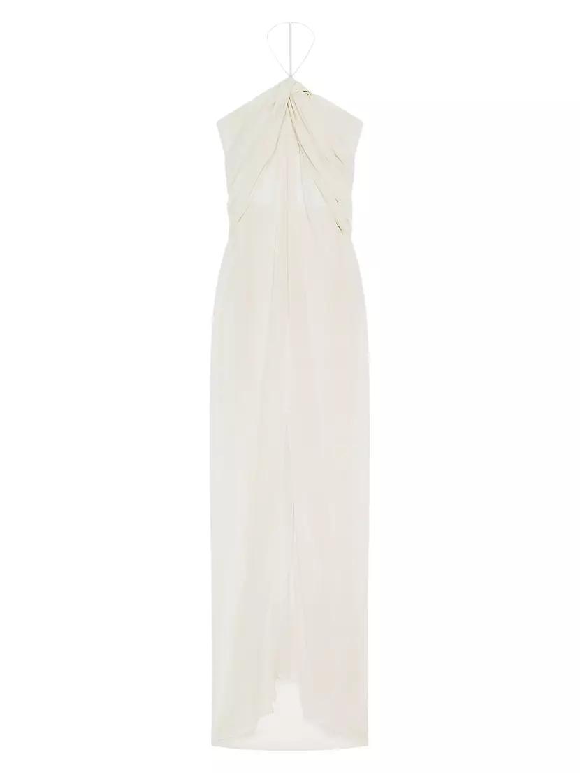 Evening Draped Dress in Silk with Crystals Detail Product Image