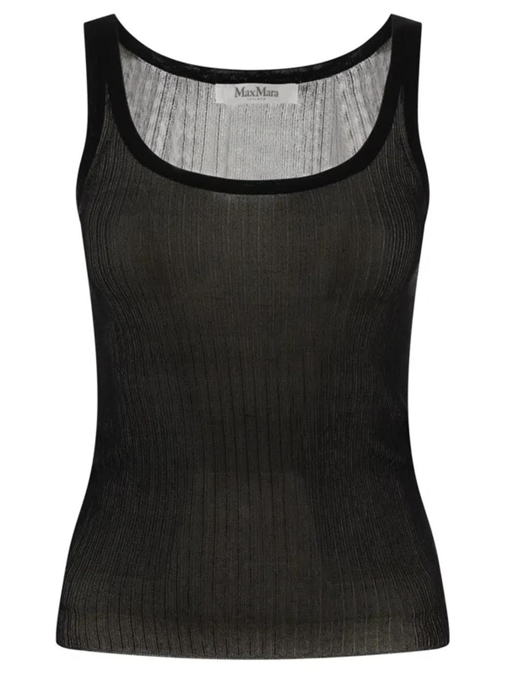 MAX MARA Ribbed Silk Tank Top In Black Product Image