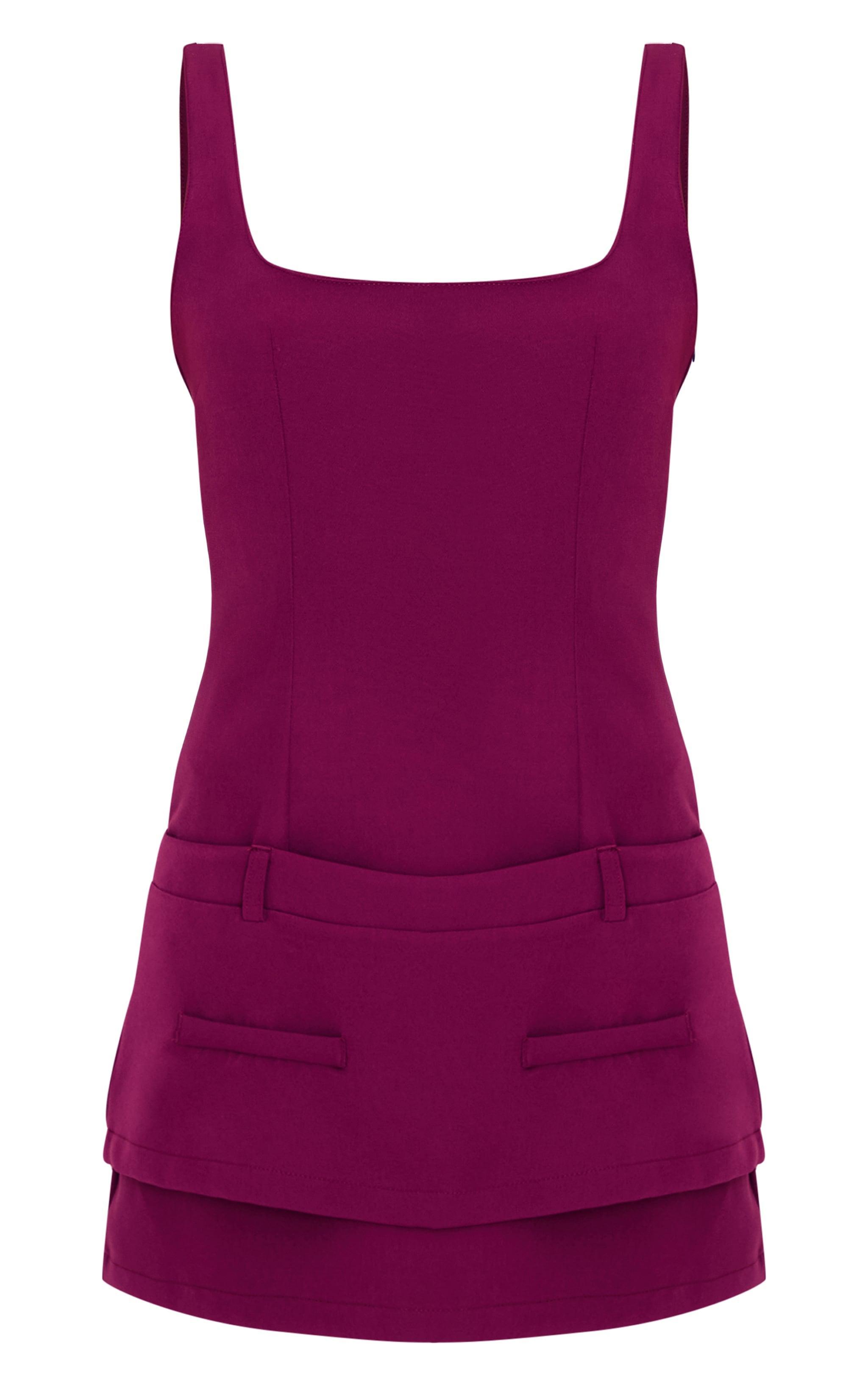 Burgundy Panel Belted Mini Dress Product Image