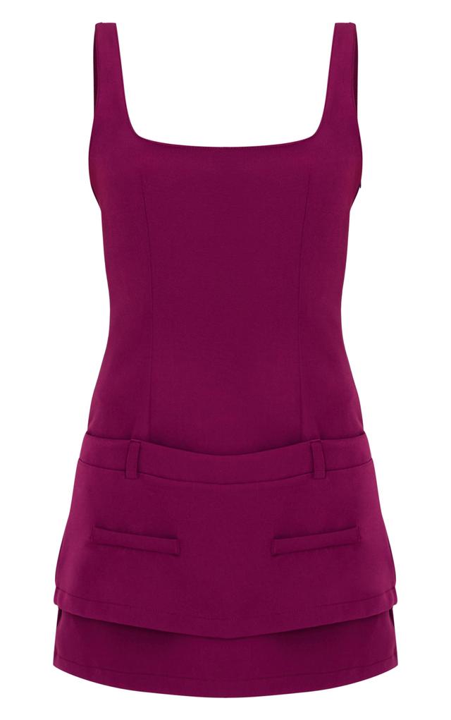 Burgundy Panel Belted Mini Dress Product Image