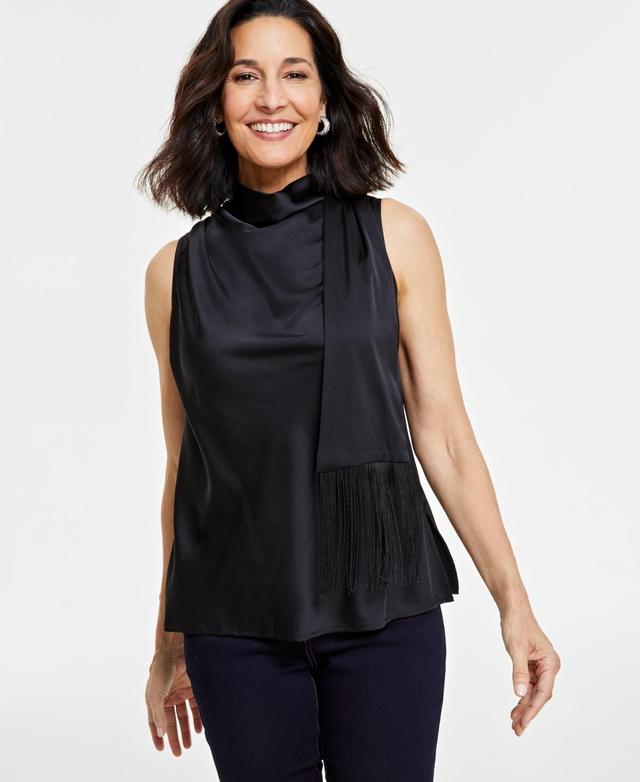 I.n.c. International Concepts Womens Fringe-Scarf Sleeveless Blouse, Created for Macys Product Image