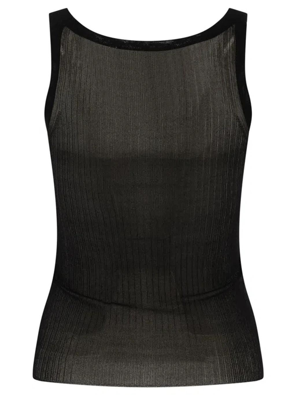 MAX MARA Ribbed Silk Tank Top In Black Product Image