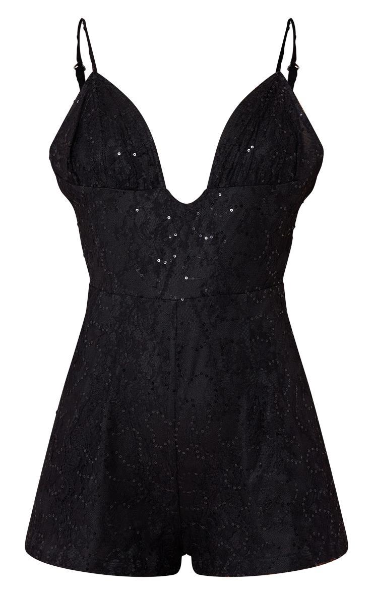 Black Strappy Lace Sequin Romper Product Image