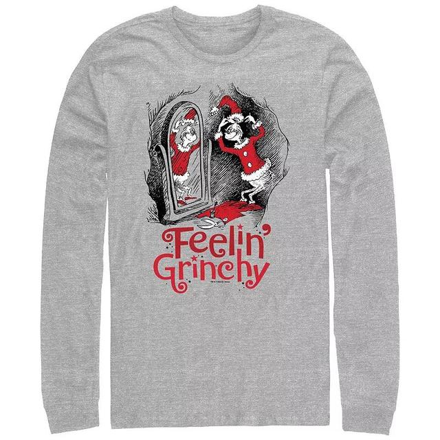 Big & Tall Dr. Seuss Feeling Grinchy Long Sleeve Graphic Tee, Mens Athletic Grey Product Image