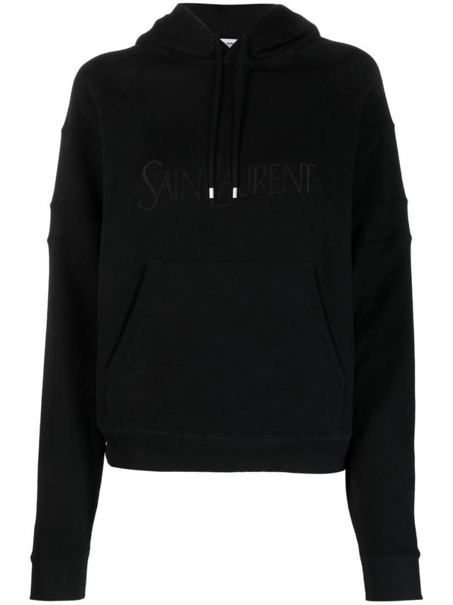 Embroidered-logo Cotton Hoodie In Black Product Image