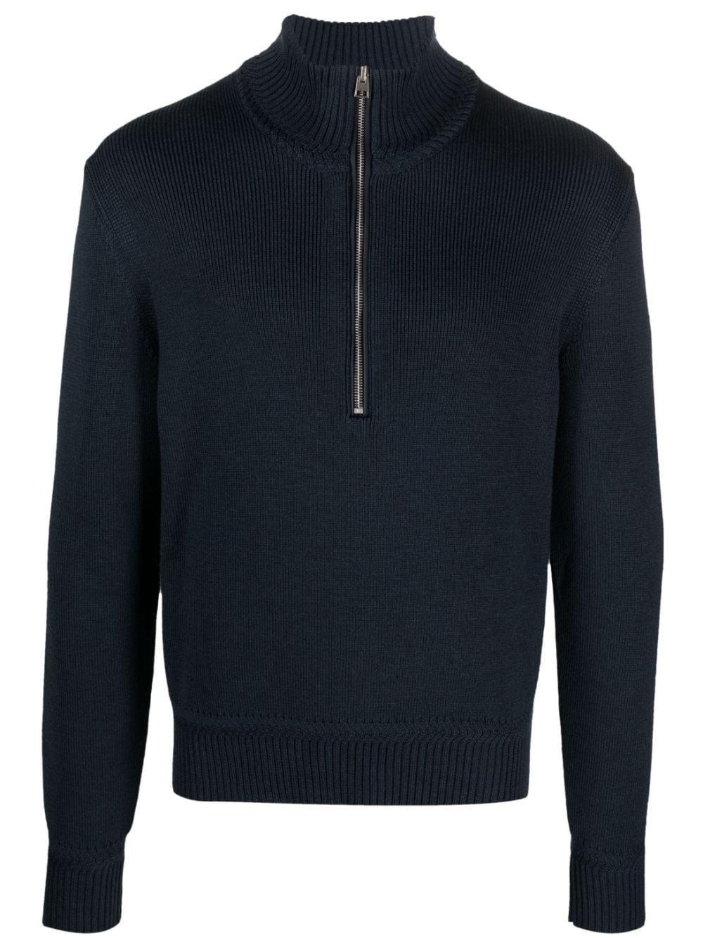 Wool-blend Half-zip Sweater In Blue Product Image