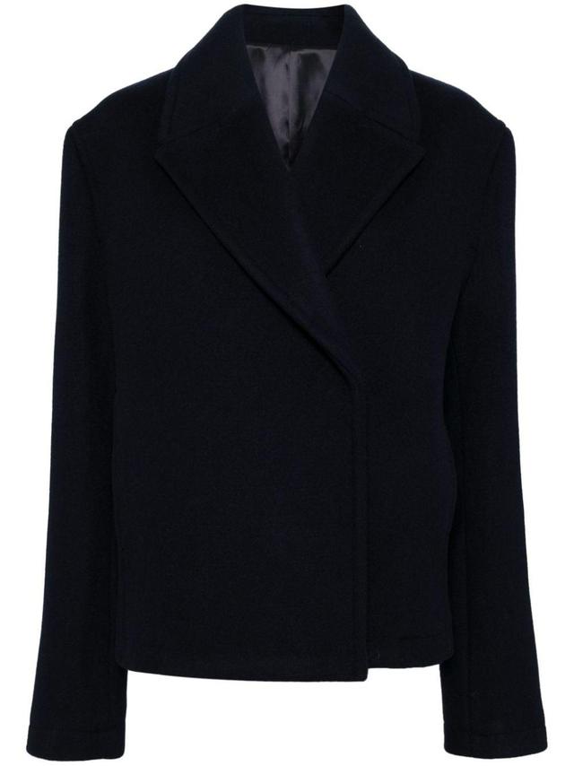 Oversized Cropped Wool Peacoat In Navy Product Image