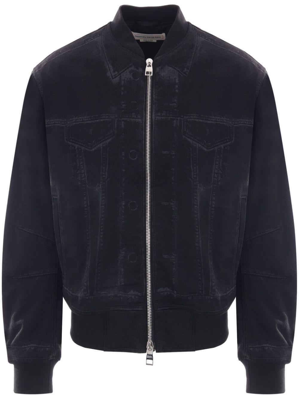 Denim Bomber Jacket In Black Product Image