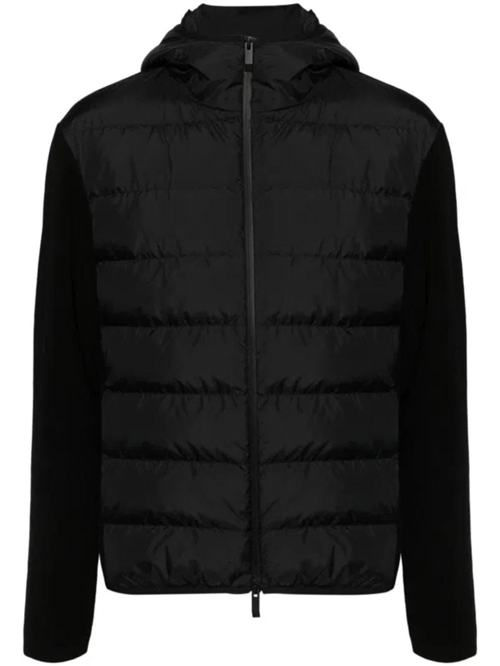 MONCLER Padded-panels Knitted Hooded Jacket In Black Product Image