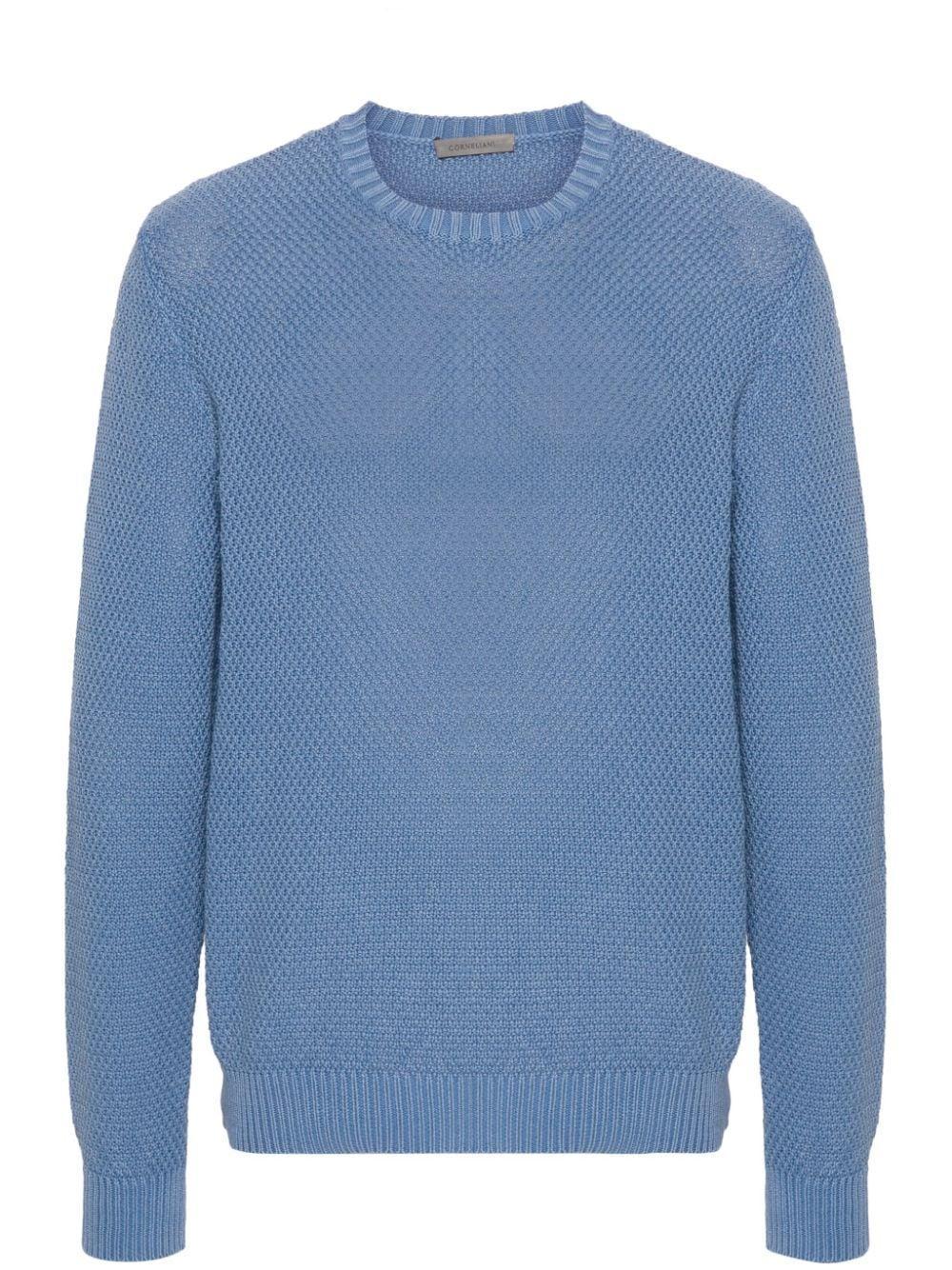 CORNELIANI Basket-weave Cotton Jumper In Blue Product Image