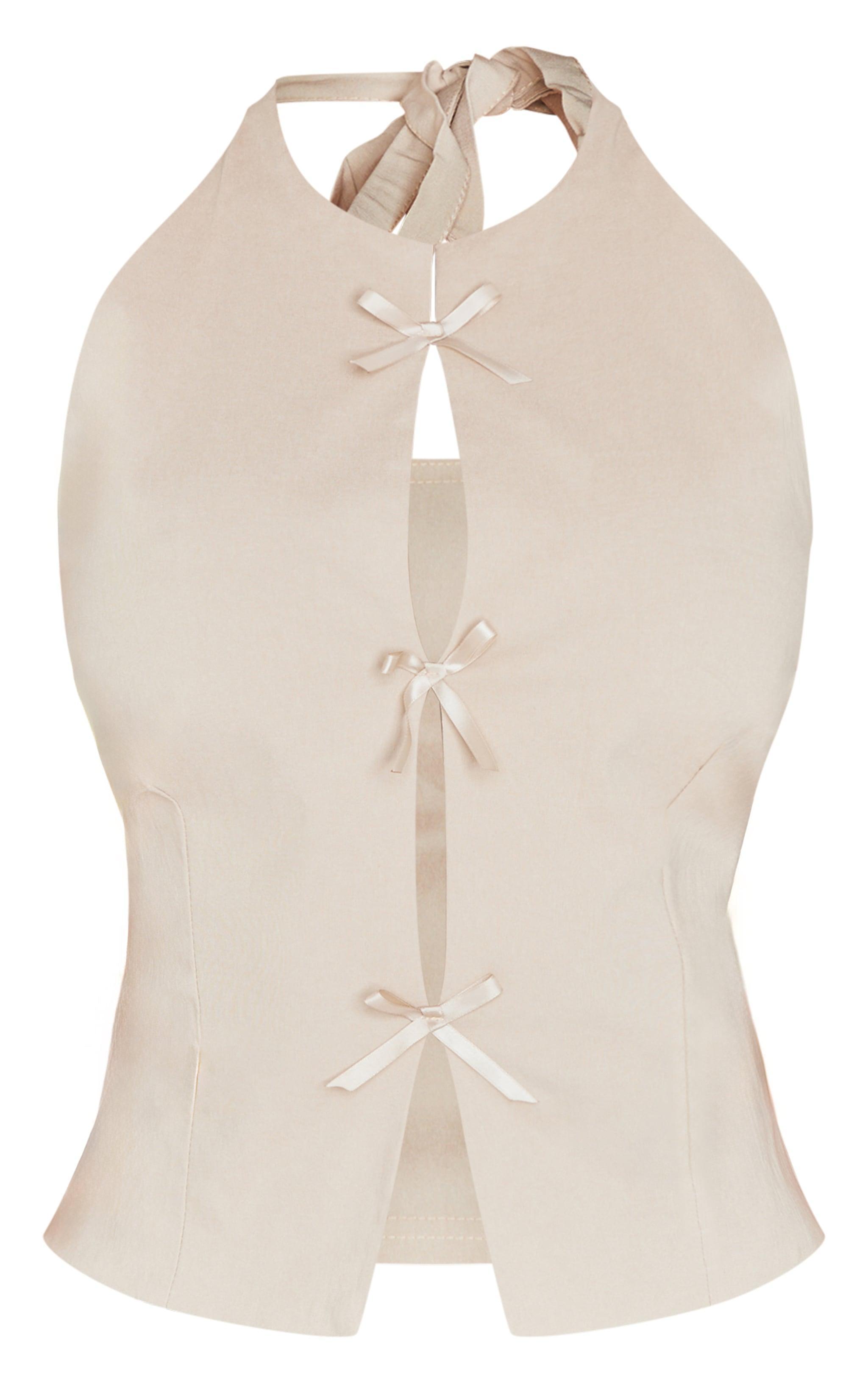 Beige Bow Detail Long Top Product Image