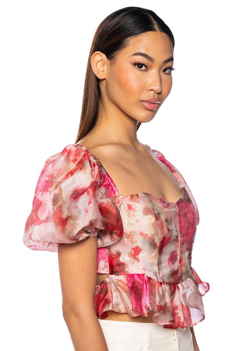 AMBER BREEZE FLORAL FLOUNCE TOP Product Image