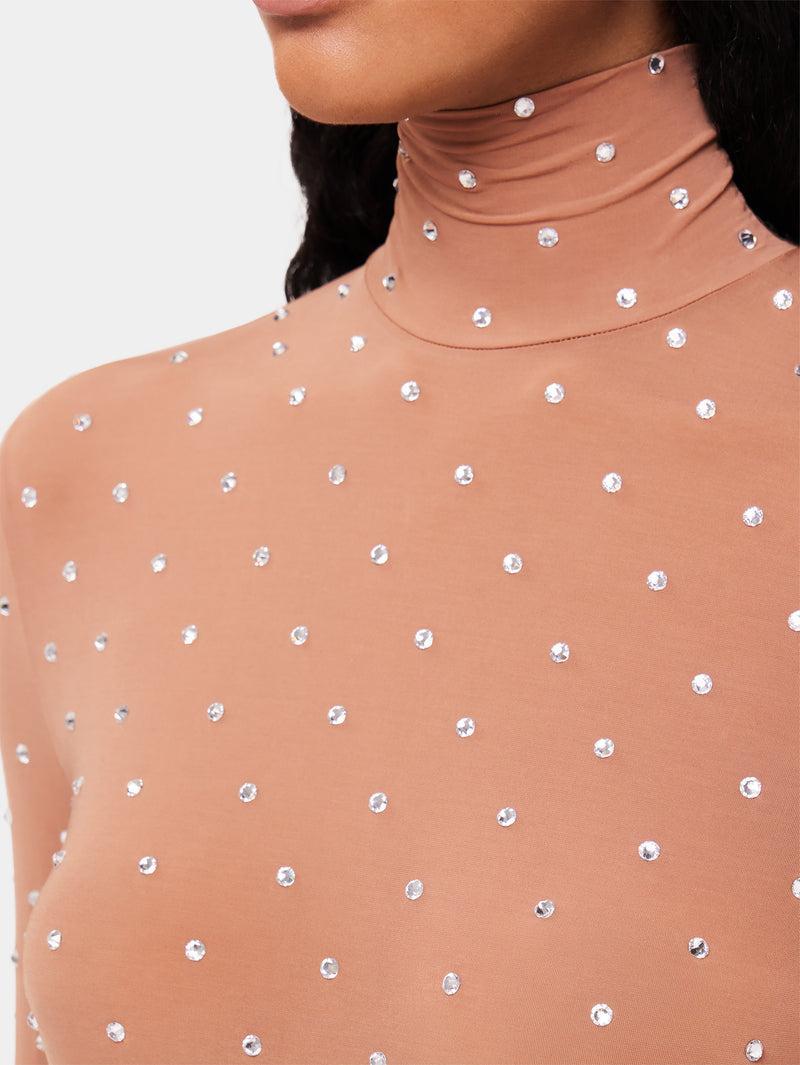 Crystals-embellished caramel turtleneck top Product Image