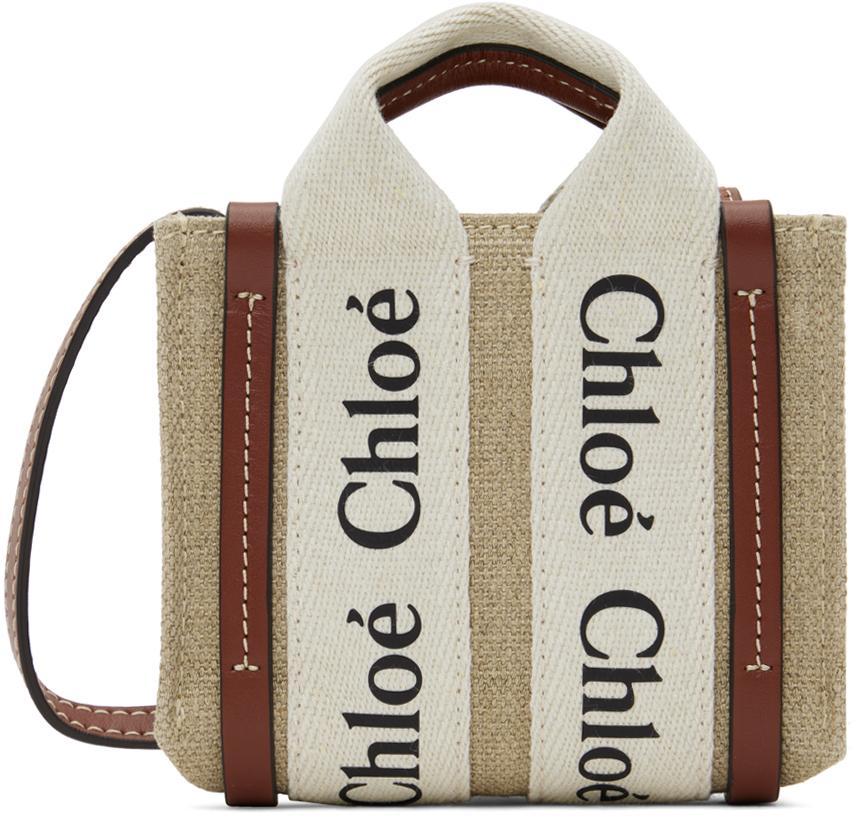 Woody Nano Tote Bag In Beige Product Image