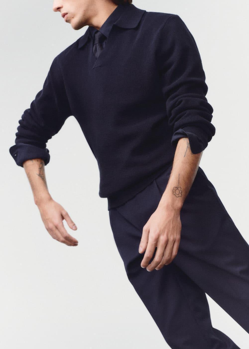 MANGO MAN - Ribbed knit polo shirt dark navyMen Product Image