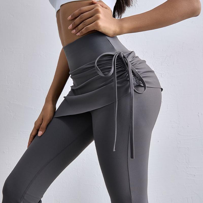 High Waist Plain Mock Two Piece Flared Yoga Pants Product Image