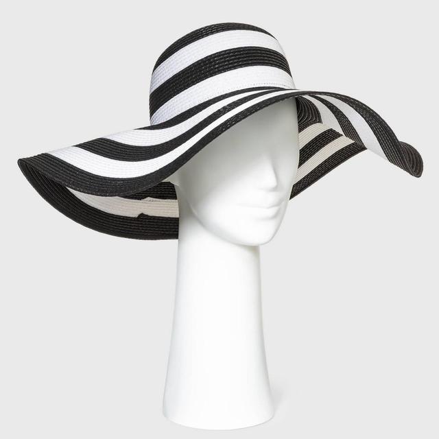 Womens Packable Straw Floppy Hat - Shade & Shore Black/White Product Image