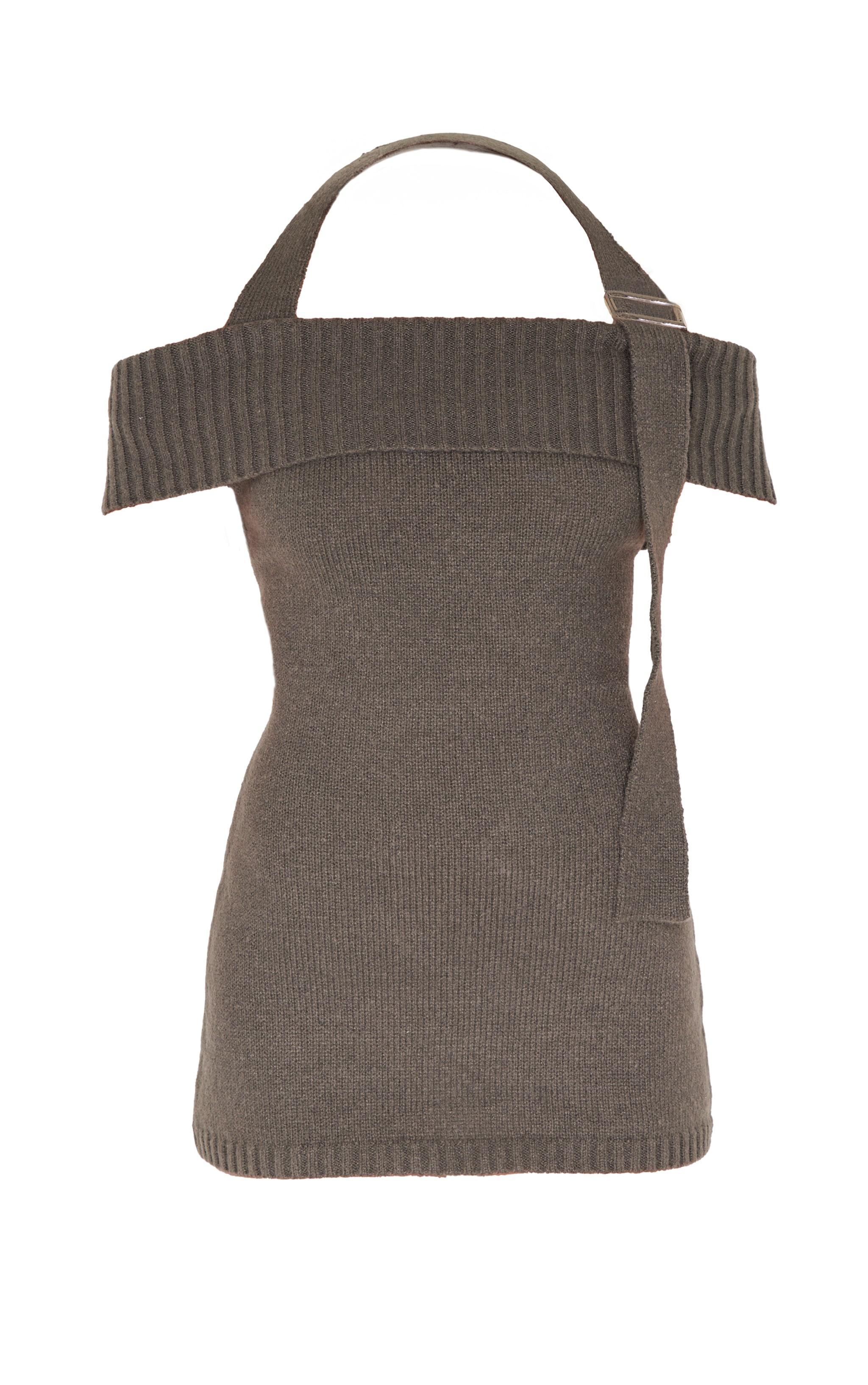 Dark Grey Knitted Fold Over Buckle Detail Mini Dress Product Image