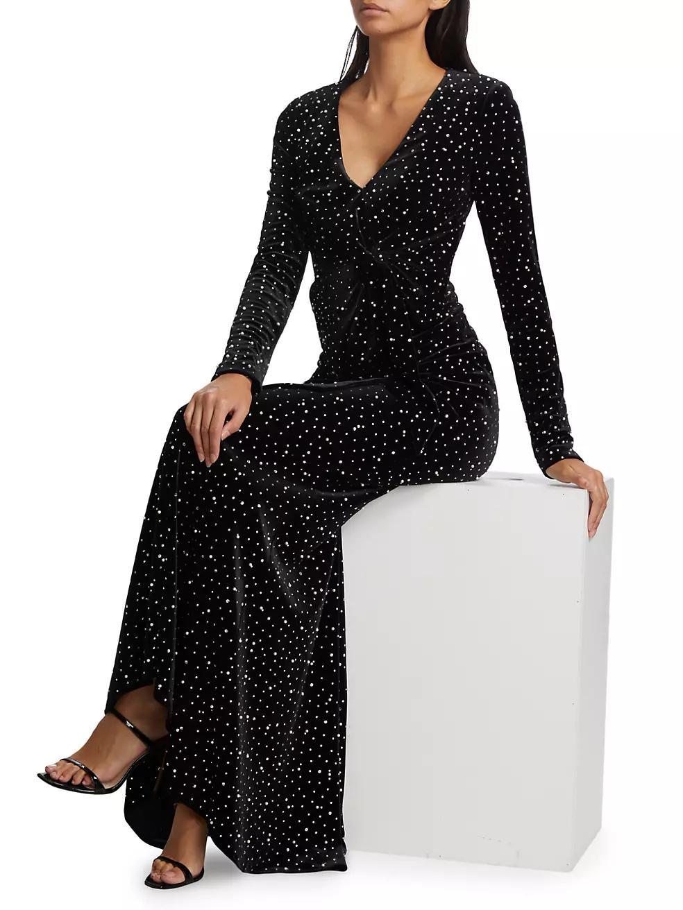 Faux-Pearl-Embellished Velvet Maxi Dress Product Image