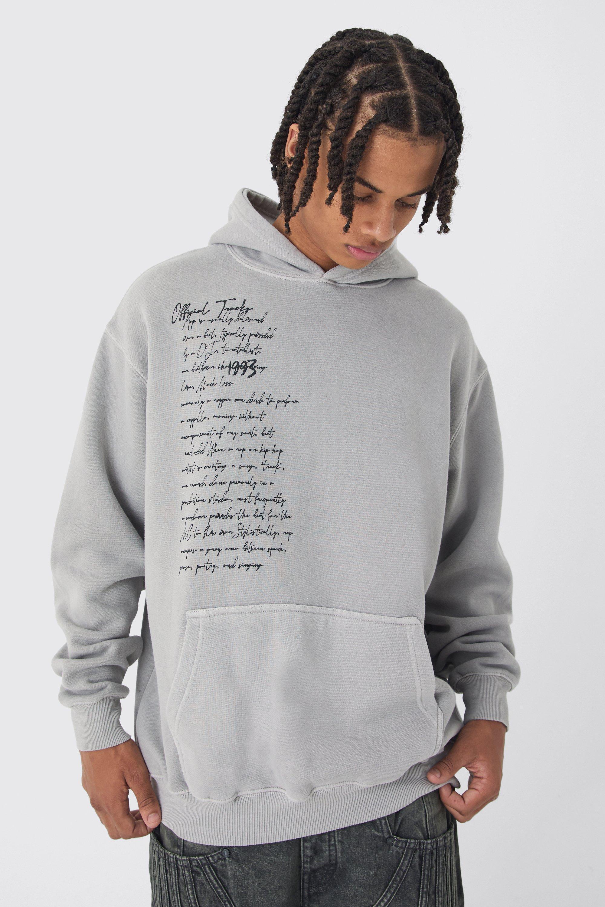 Oversized Washed Script Print Hoodie | boohooMAN USA Product Image