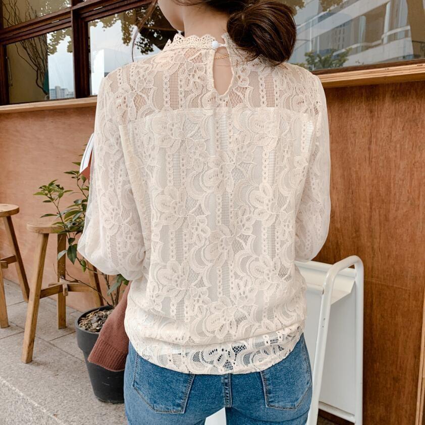 Long-Sleeve Floral Lace Blouse Product Image